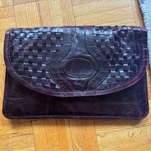 Vintage Dark Wine Woven Clutch